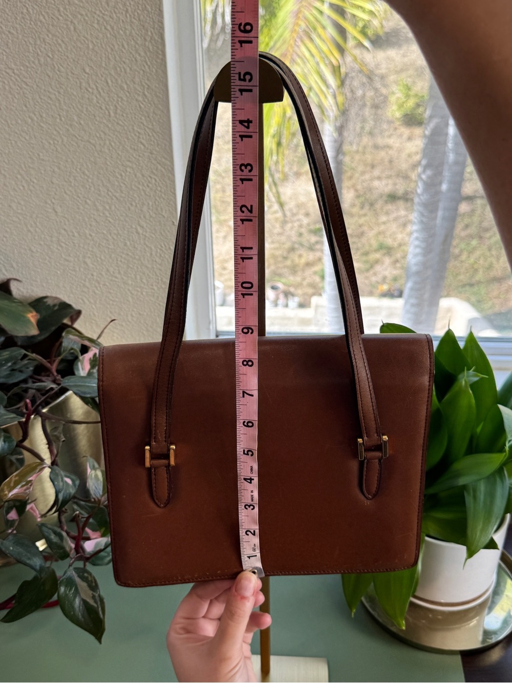 Celine Honey Brown Leather Shoulder Bag with Gold Button - Picture 9 of 15